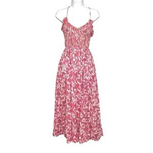 Free People Sweet Nothings Floral Print Smocked Sleeveless Midi Dress Pink XS